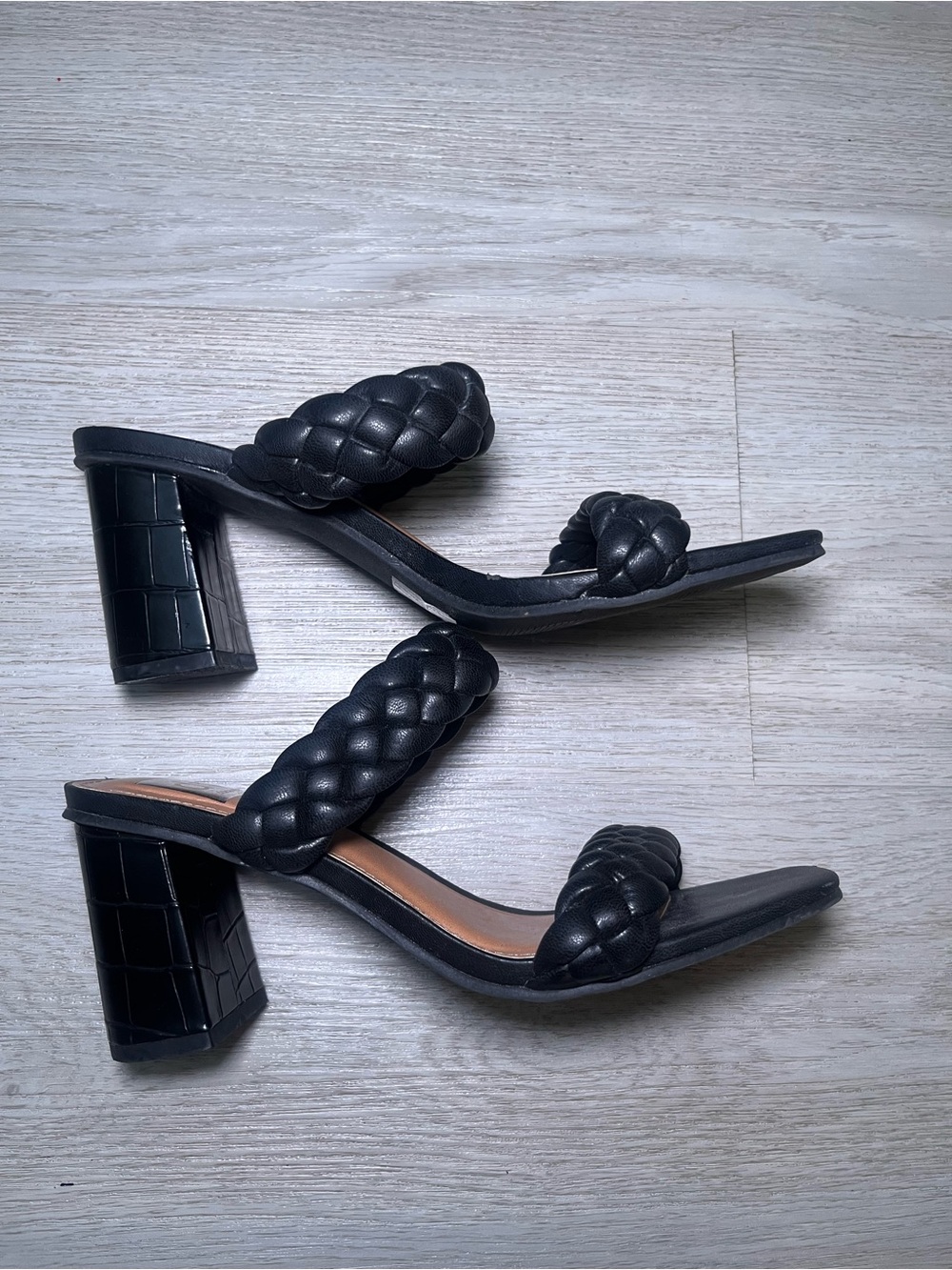 Dolce Vita Braided Double-Strap Black Heeled Sandals 7.5